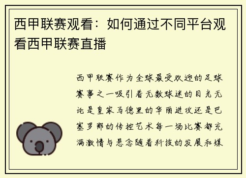 西甲联赛观看：如何通过不同平台观看西甲联赛直播