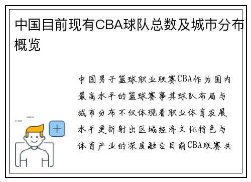 中国目前现有CBA球队总数及城市分布概览